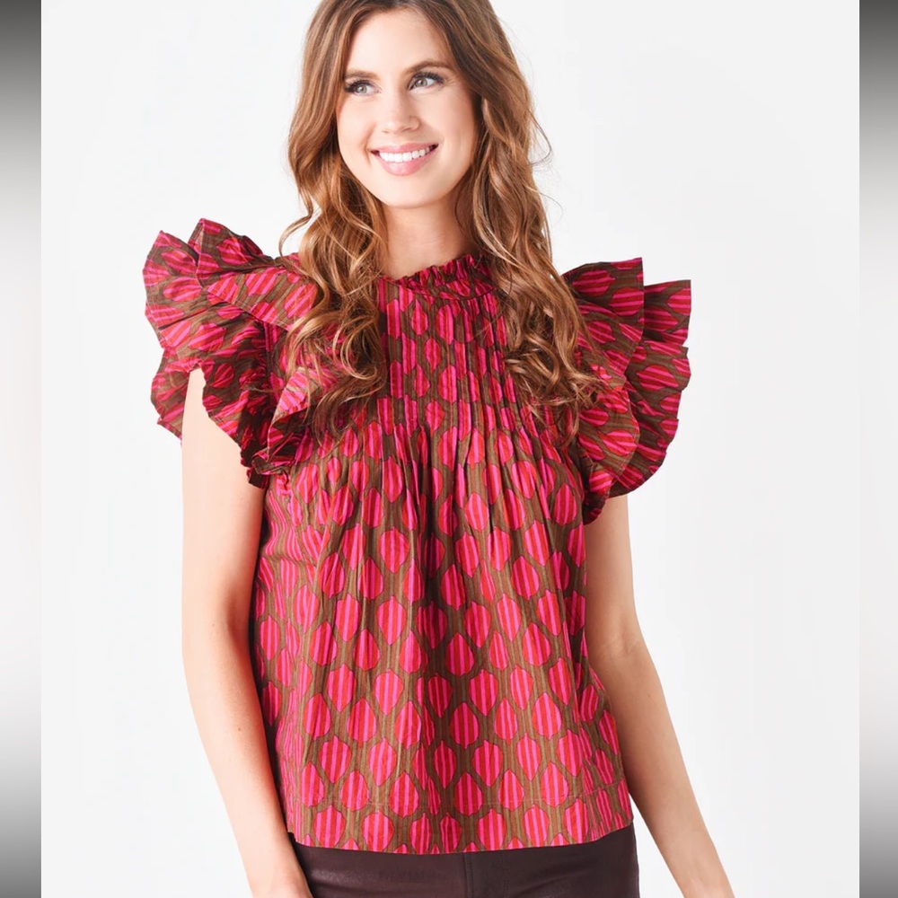 Oliphant Women's Pintuck Ruffle  Top Blouse size XS